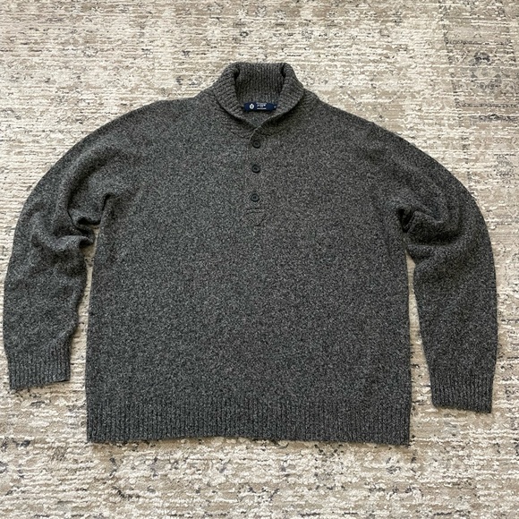 J. Crew Other - Vintage J CREW Lambswool Shawl Neck Sweater Mens Size XL Gray Black Cowl Preppy
